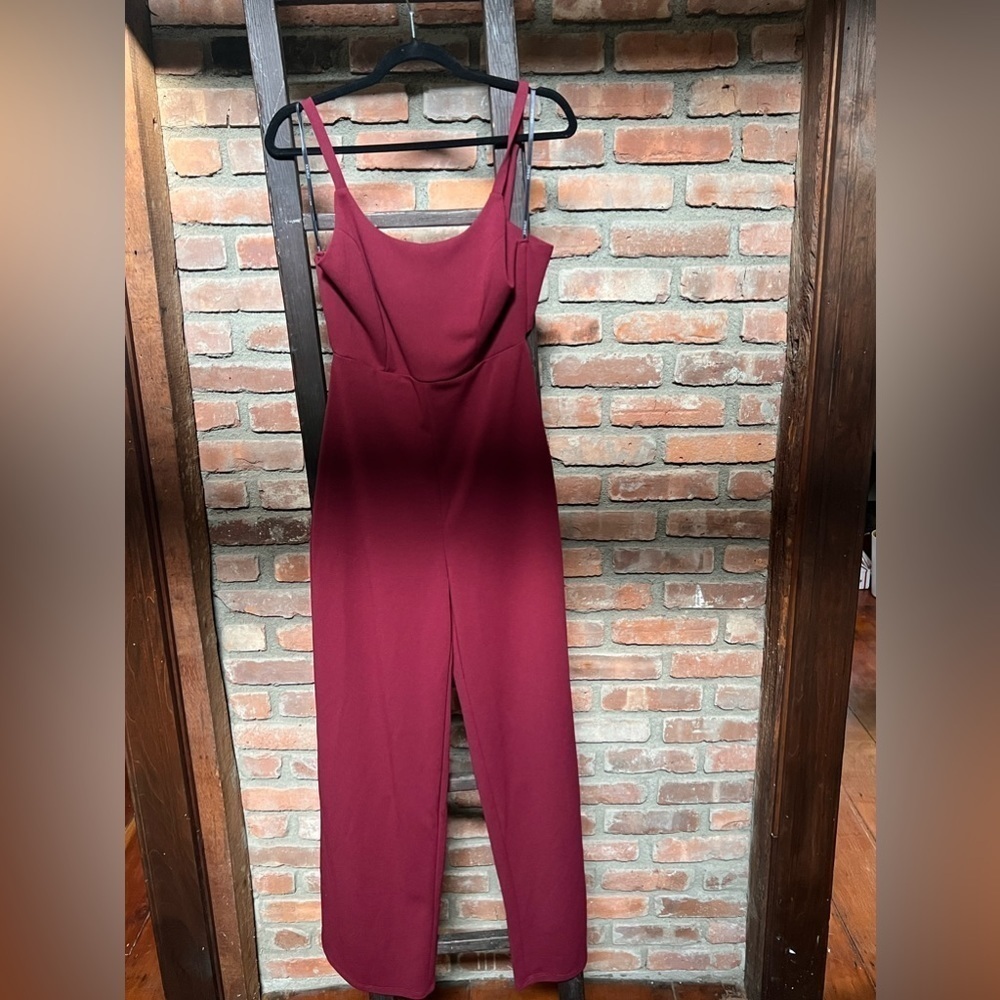 Joe & Elle jumpsuit maroon high waist tie back long pants women’s size large